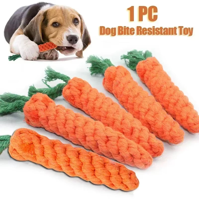 1Pcs Carrot Dog Bite Rope Pet Dog Toys Cartoon Chew Toys Durable Braided Bite Resistant Puppy Molar Cleaning Teeth Cotton Rope