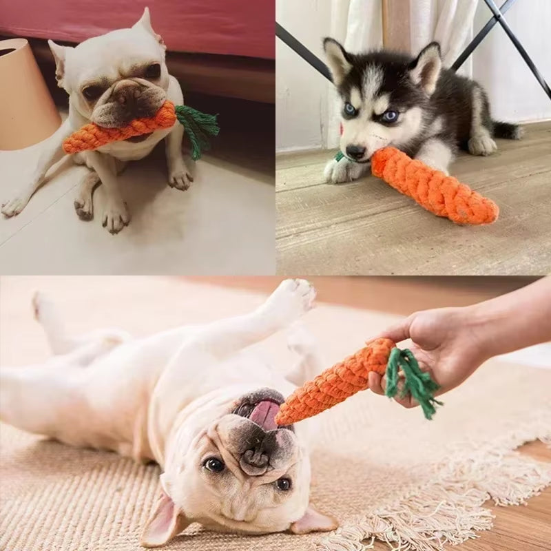 1Pcs Carrot Dog Bite Rope Pet Dog Toys Cartoon Chew Toys Durable Braided Bite Resistant Puppy Molar Cleaning Teeth Cotton Rope