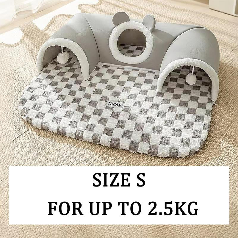 2 in 1 Comfortable U-Shaped Dog & Cat Tunnel with Game Ball, Indoor & Outdoor Pet Bed, Pet Supplies for Cats and Small Pets