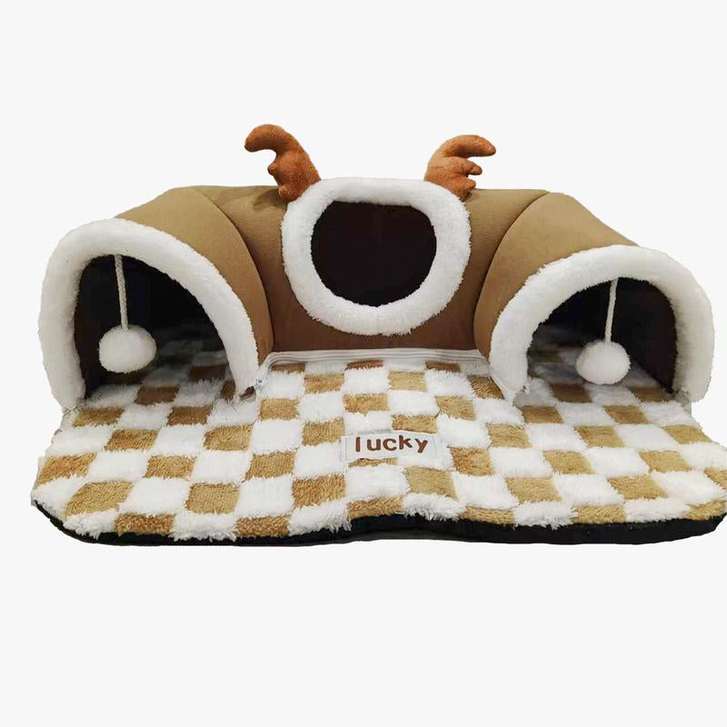 2 in 1 Comfortable U-Shaped Dog & Cat Tunnel with Game Ball, Indoor & Outdoor Pet Bed, Pet Supplies for Cats and Small Pets