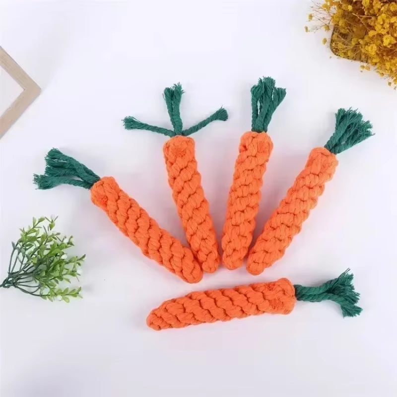 1Pcs Carrot Dog Bite Rope Pet Dog Toys Cartoon Chew Toys Durable Braided Bite Resistant Puppy Molar Cleaning Teeth Cotton Rope