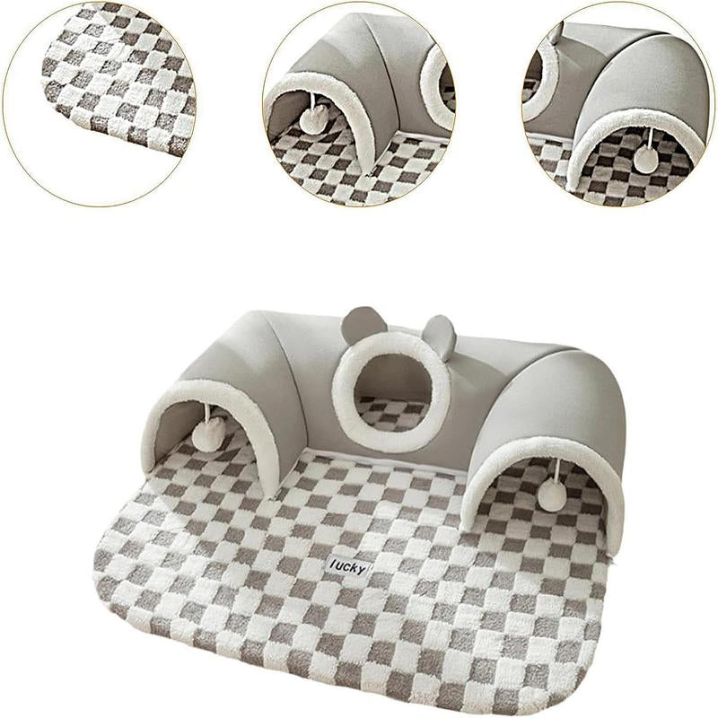 2 in 1 Comfortable U-Shaped Dog & Cat Tunnel with Game Ball, Indoor & Outdoor Pet Bed, Pet Supplies for Cats and Small Pets