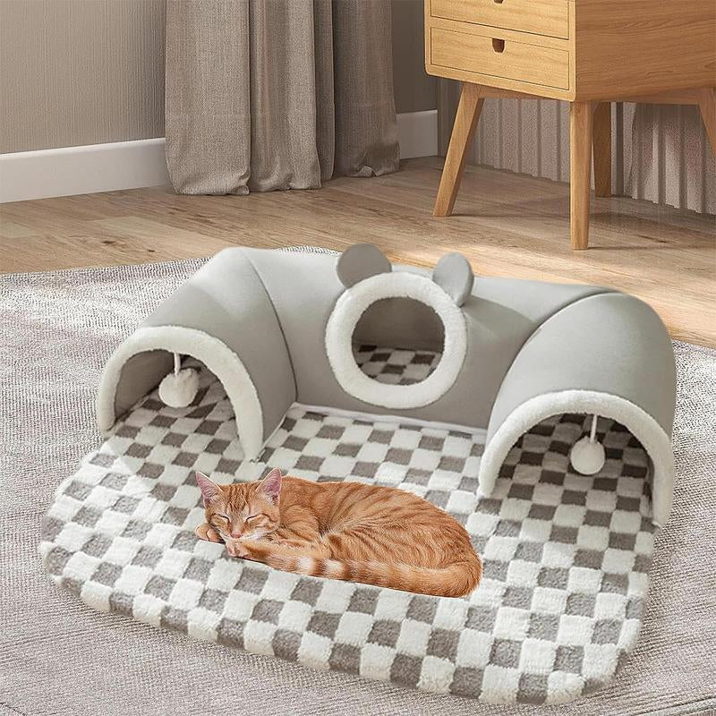2 in 1 Comfortable U-Shaped Dog & Cat Tunnel with Game Ball, Indoor & Outdoor Pet Bed, Pet Supplies for Cats and Small Pets