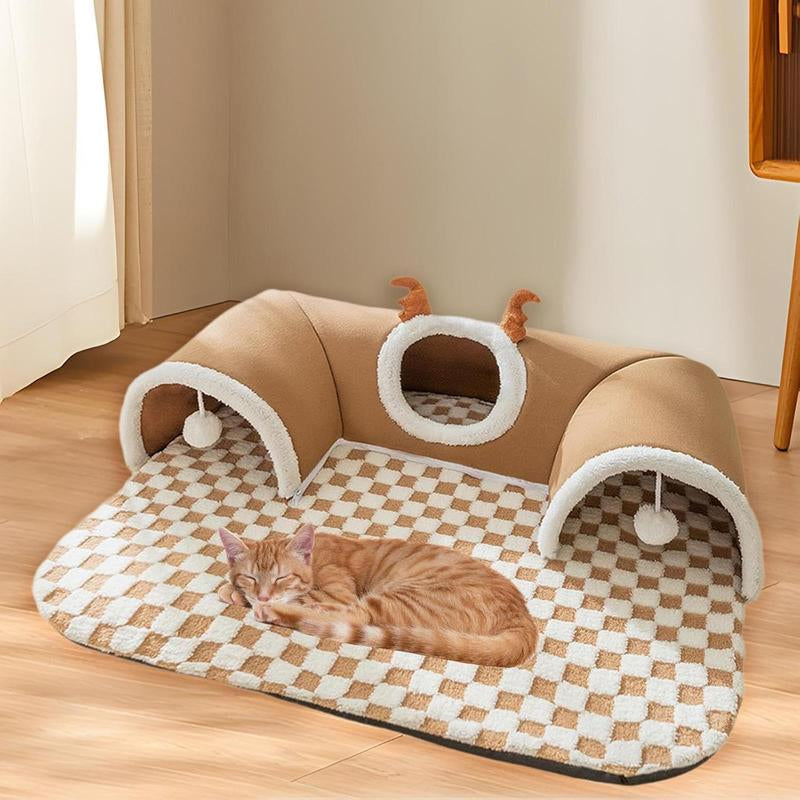 2 in 1 Comfortable U-Shaped Dog & Cat Tunnel with Game Ball, Indoor & Outdoor Pet Bed, Pet Supplies for Cats and Small Pets